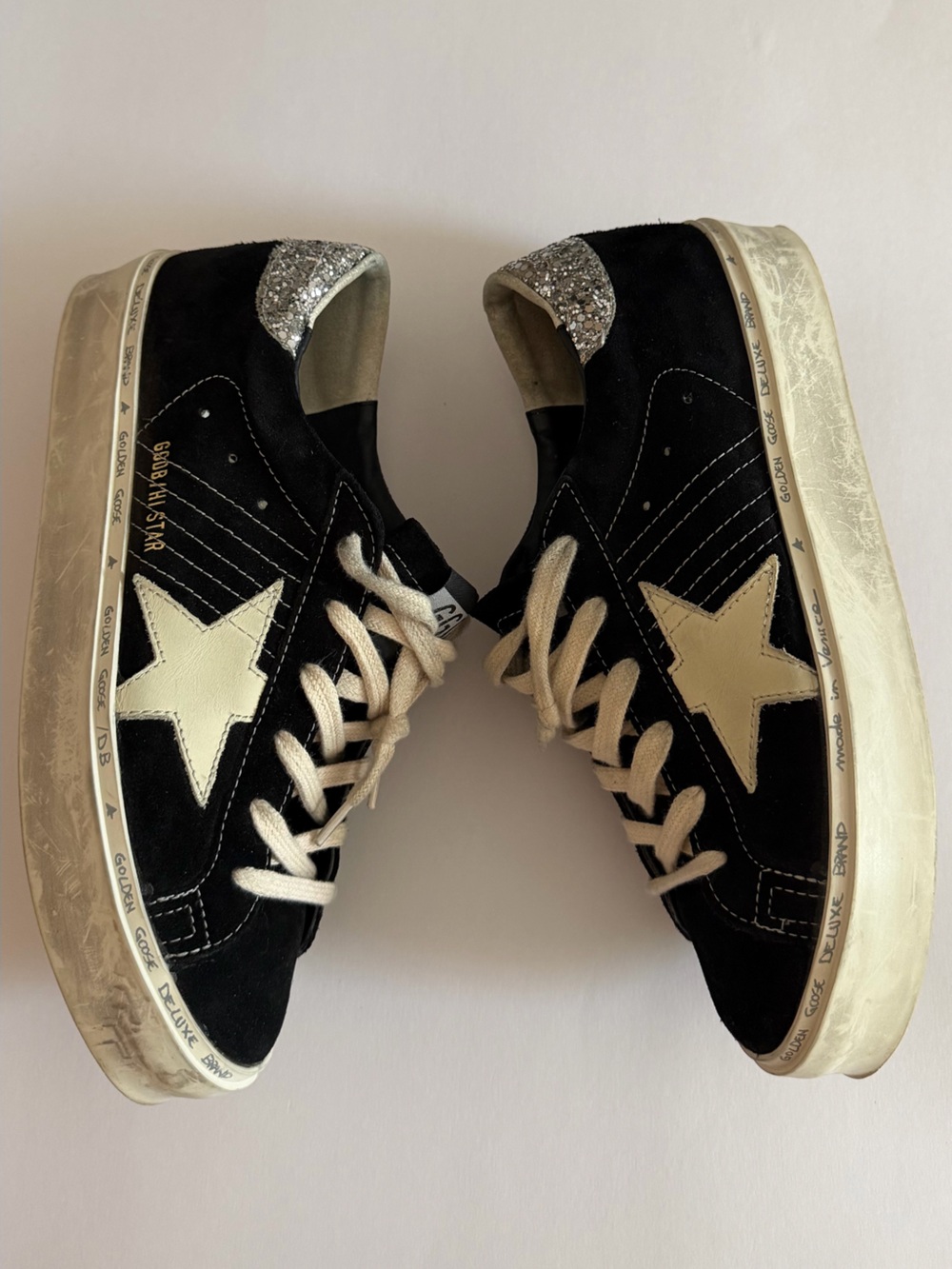 Golden Goose Hi Star Sneakers Women Black Suede White Star NIB size 39